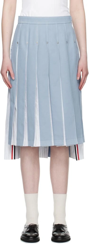 Thom Browne Blue Pleated Denim Midi Skirt 1