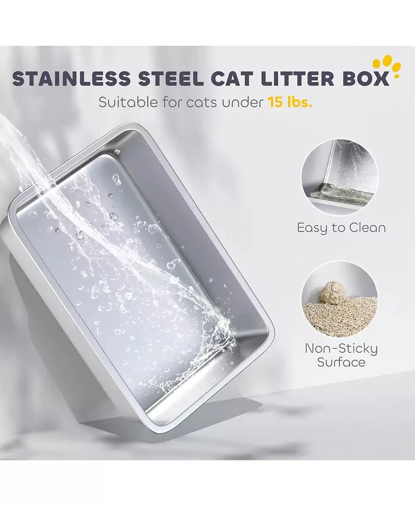 PawHut Stainless Steel Litter Box with Lid, Extra Large Cat Litter Box 4