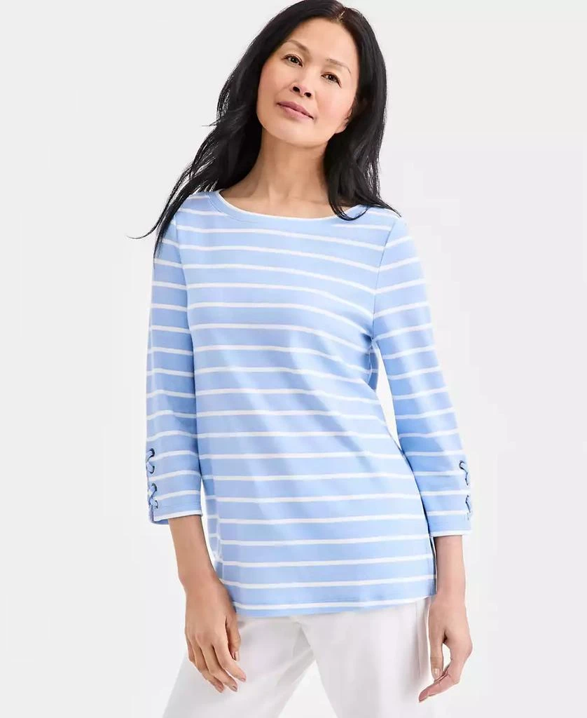 Style 
Co Women
s Striped Lace-Up-Sleeve Tunic, Macy
s Exclusive