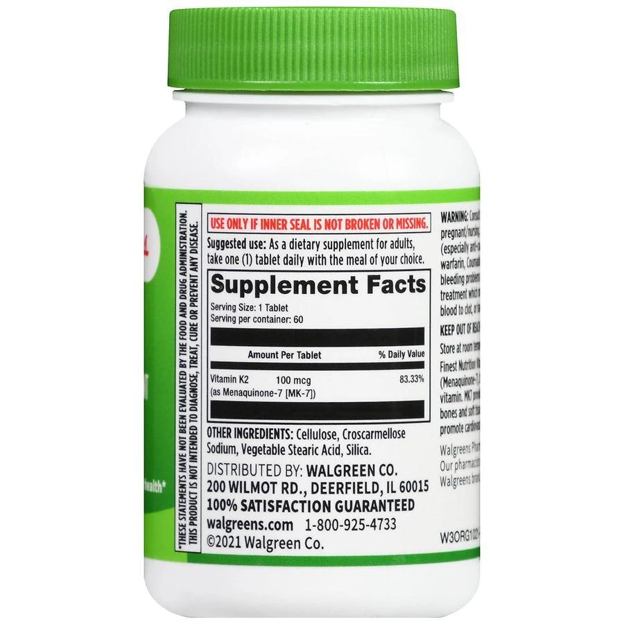 Walgreens Vitamin K2 As MK-7 100 mcg Tablets 3