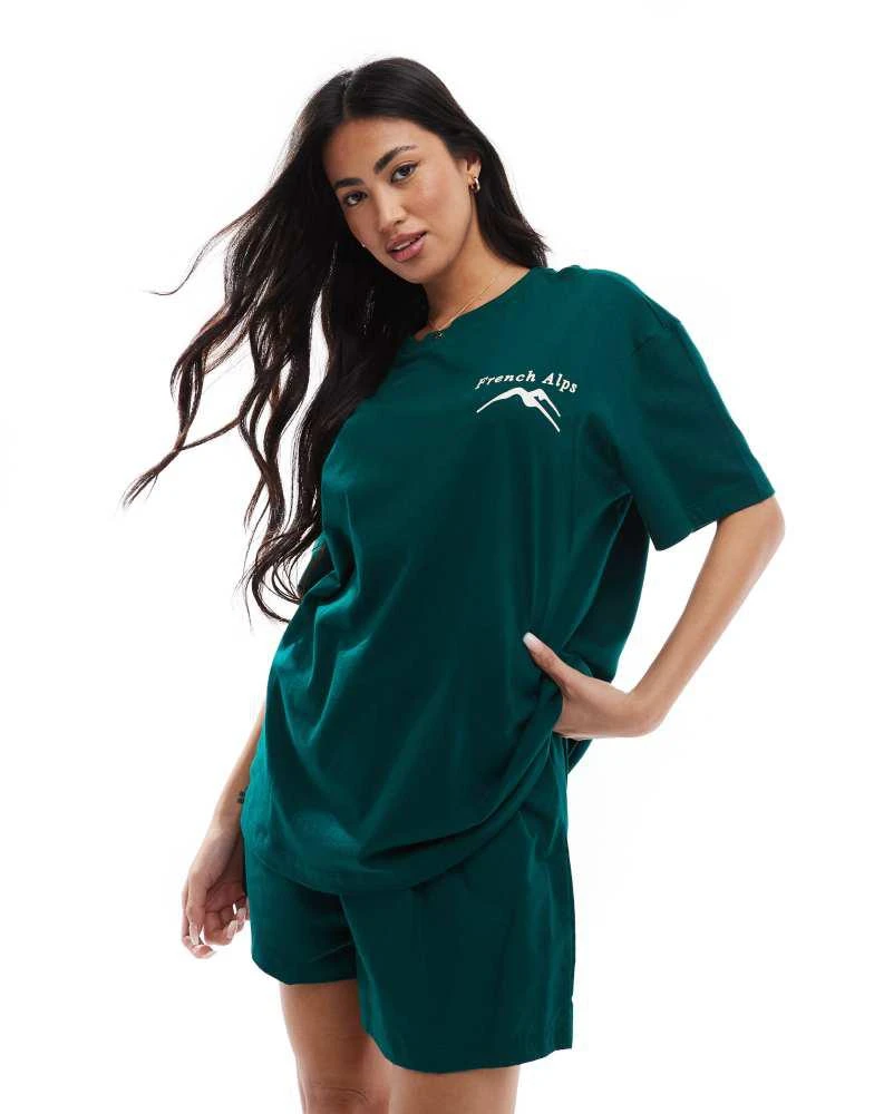 ASOS ASOS DESIGN oversized graphic tee & woven boxer short pyjama set in green 1