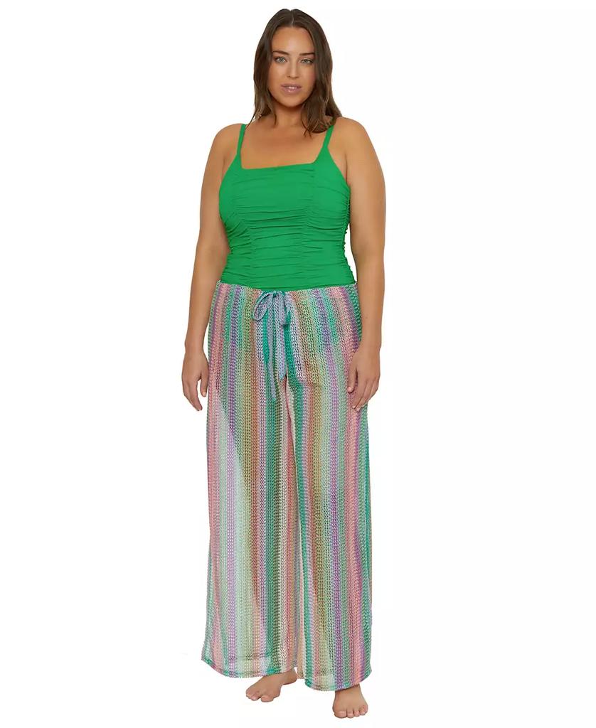 Becca Women's Beach Side Stripe Crochet Split-Leg Pants Swim Cover-Up