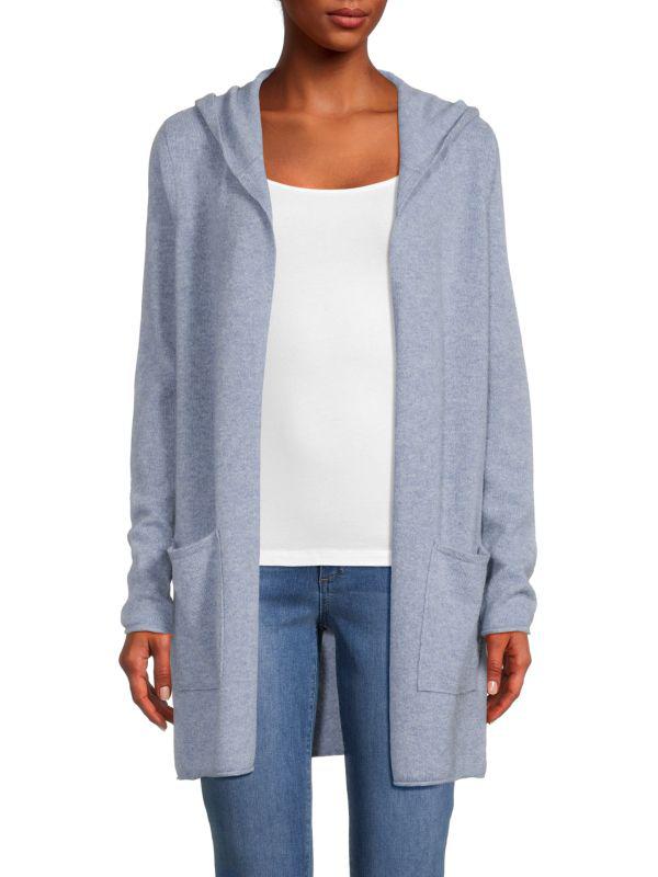 Saks Fifth Avenue Gray Cashmere Open Front Hooded Cardigan Women's sale XL