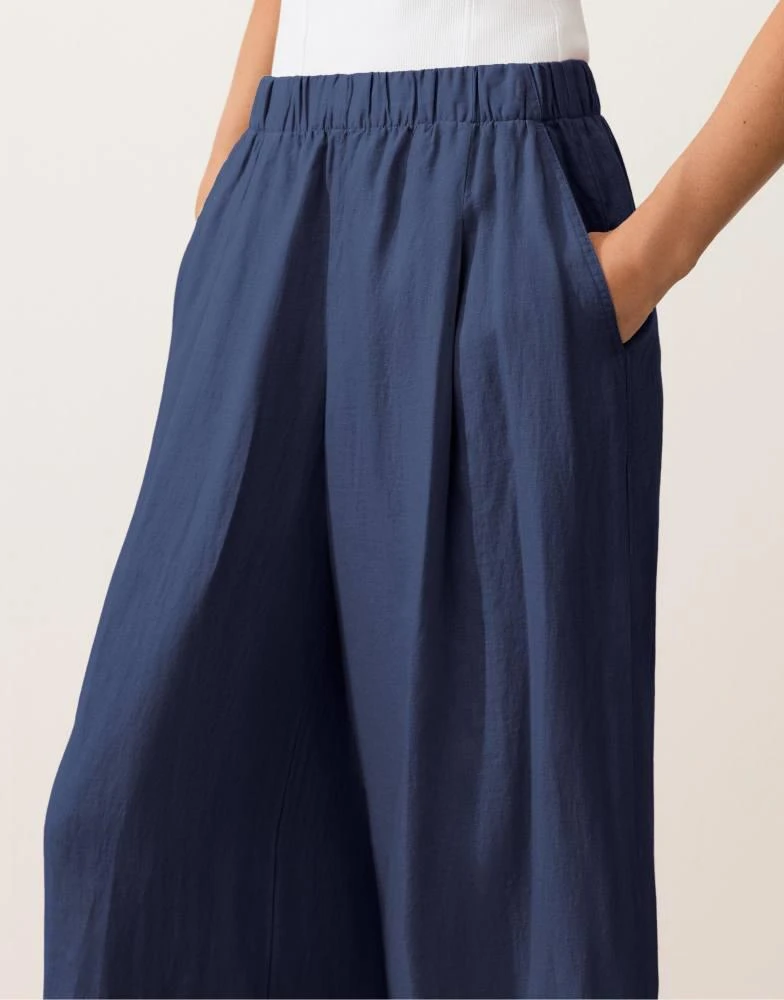 OYSHO OYSHO 100% linen wide leg trousers in navi blue 4
