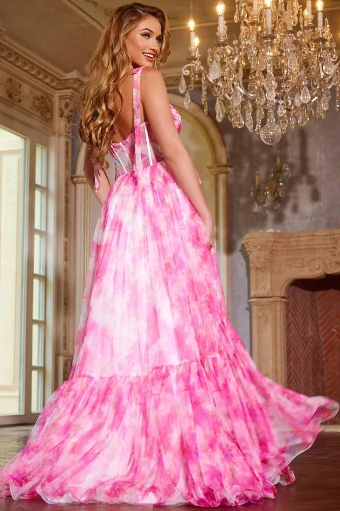 Jovani Jovani - Floral Print Corset Prom Dress 3
