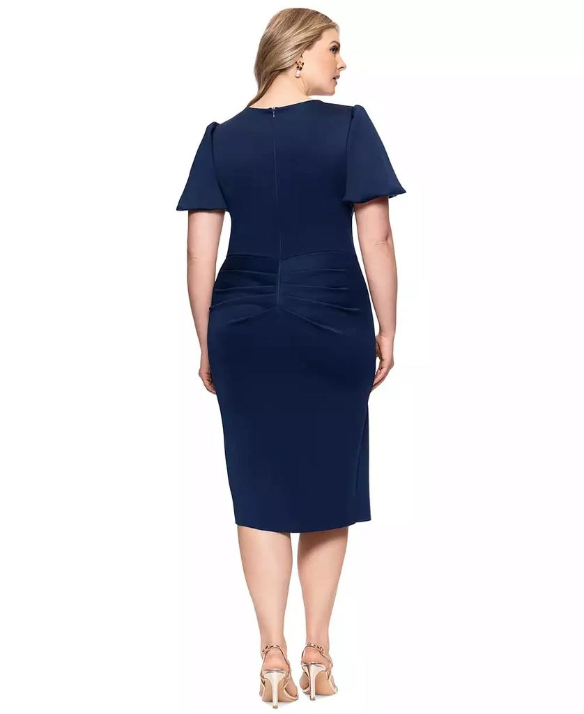 XSCAPE Plus Size Short-Sleeve Boat-Neck Draped Sheath Dress 4