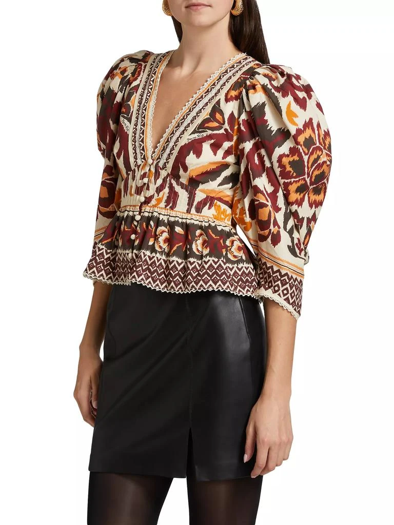 Farm Rio Toucans Scarf Puffed Sleeve Blouse 4