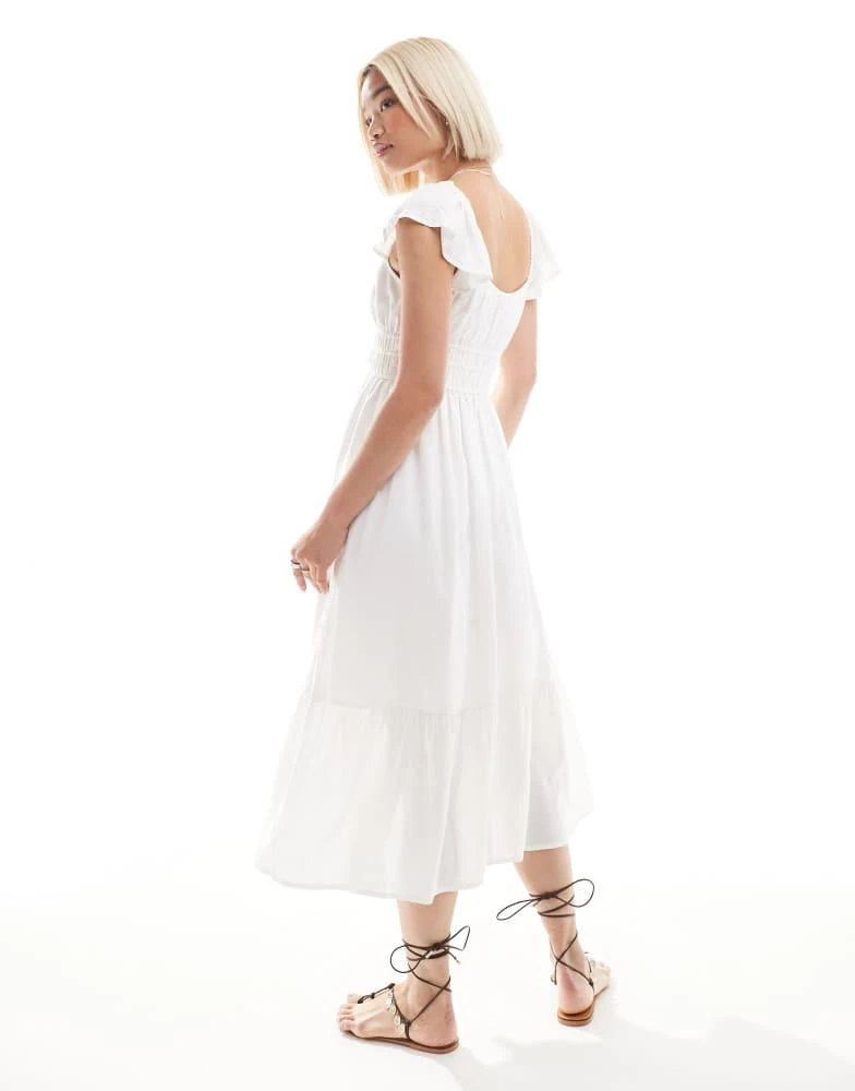 HOLLISTER Hollister short sleeve milkmaid midi slit dress in white 2