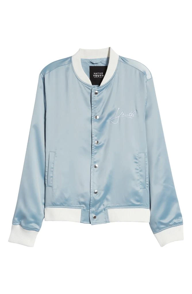 Native Youth Embroidered Logo Satin Bomber Jacket 6