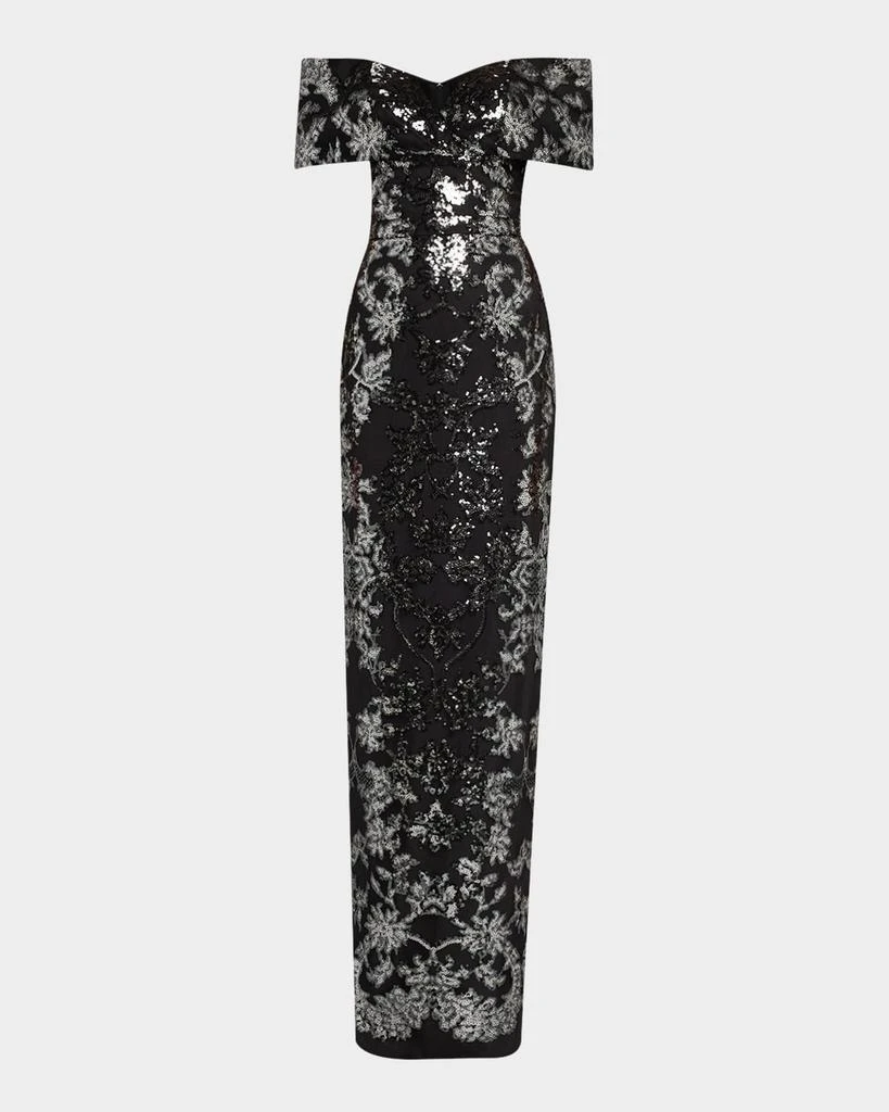 Pamella Roland Sequined Mesh Tulle Off-The-Shoulder Gown 1