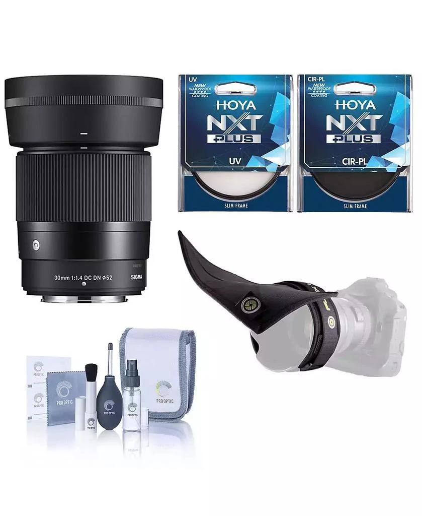 Sigma Beauty 30mm f/1.4 DC DN Contemporary Lens for Nikon Z, Bundle with 52mm UV Filter, 52mm CPL Filter, Flex Lens Shade and Cleaning Kit