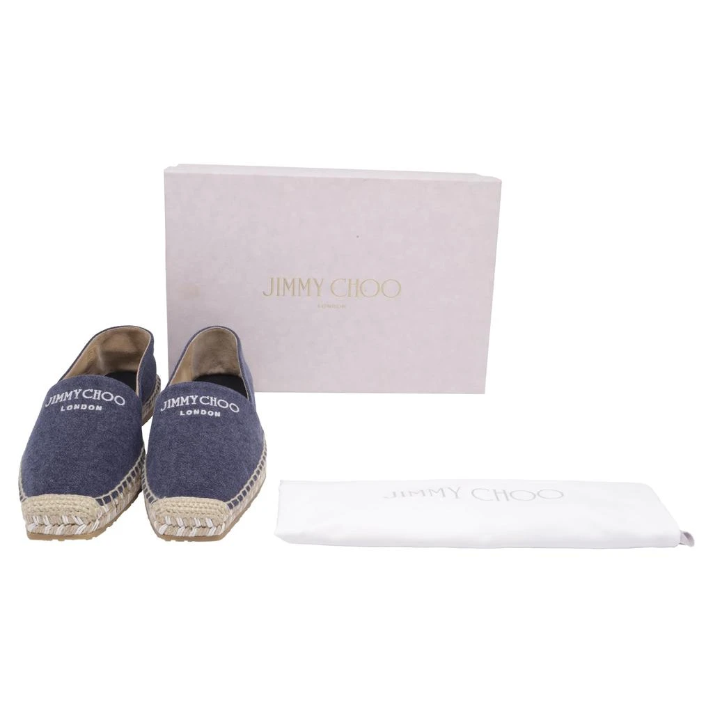 Jimmy Choo Logo-Embroidered Espadrille Flats in Navy Blue Cotton 6