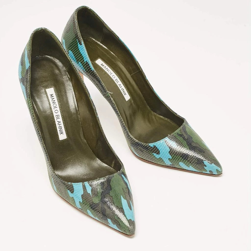Manolo Blahnik Manolo Blahnik Tricolor Camouflage Print Embossed Lizard Pointed Toe Pumps Size 38 4