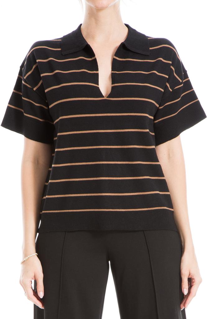 Max Studio Johnny Collar Stripe Knit Polo Sweater
