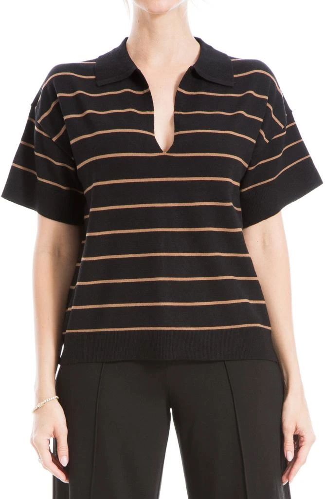 Max Studio Johnny Collar Stripe Knit Polo Sweater 1