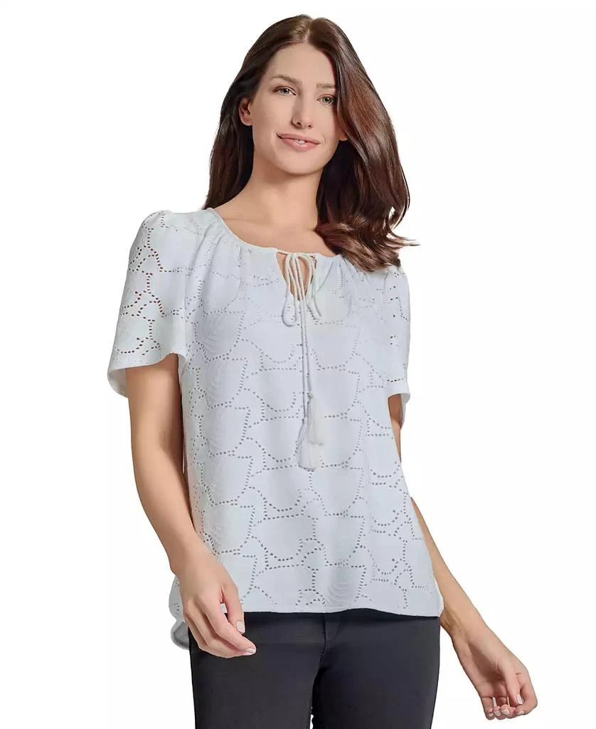 JONES NEW YORK Petite Short-Sleeve Knit Eyelet Top 1