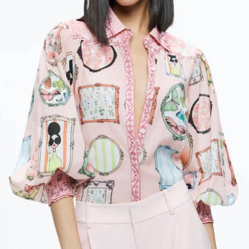 alice + olivia Tiffie Staceface Drama Sleeve Blouse In Pink