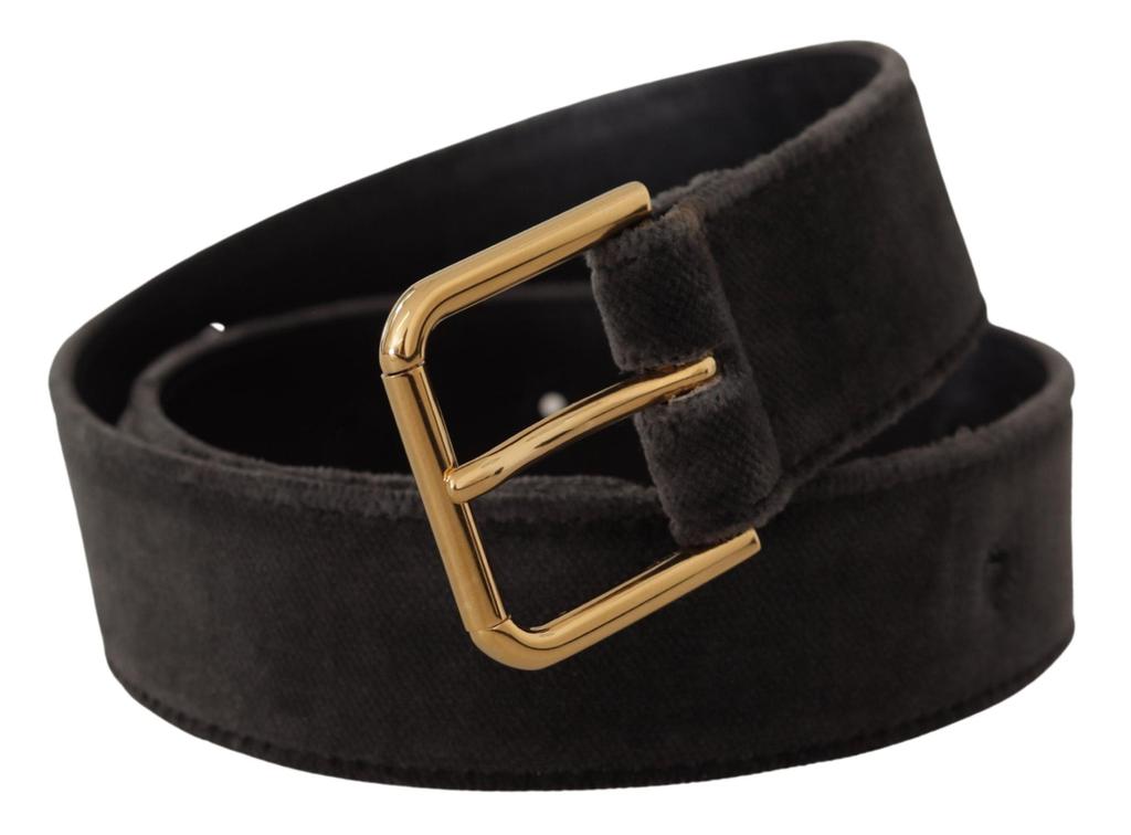 Dolce & Gabbana Dolce & Gabbana Brown Velvet Gold Tone Logo Metal Waist Buckle Belt