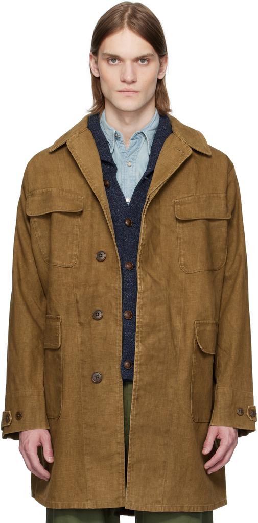 RRL Brown Bonded Linen Walking Coat