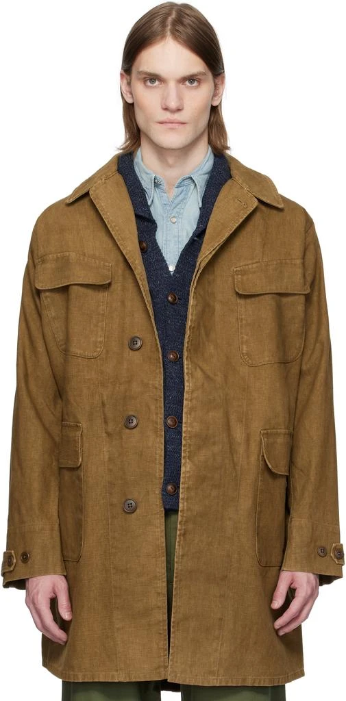 RRL Brown Bonded Linen Walking Coat 1