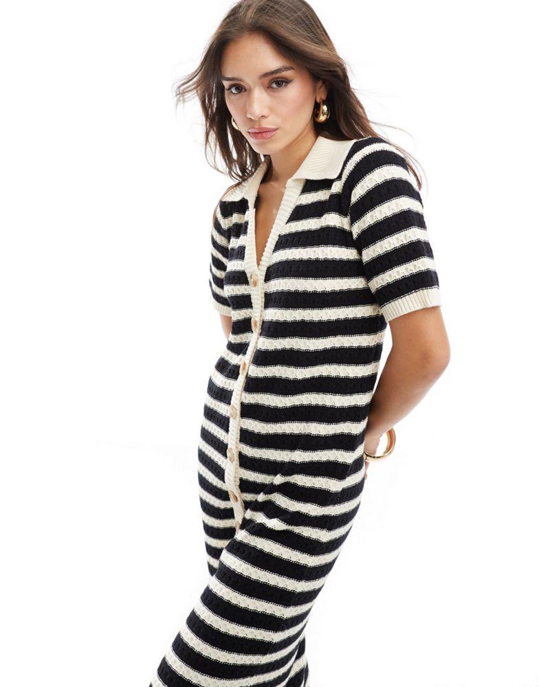 Y.A.S. YAS crochet midi dress in black stripe - MULTI
