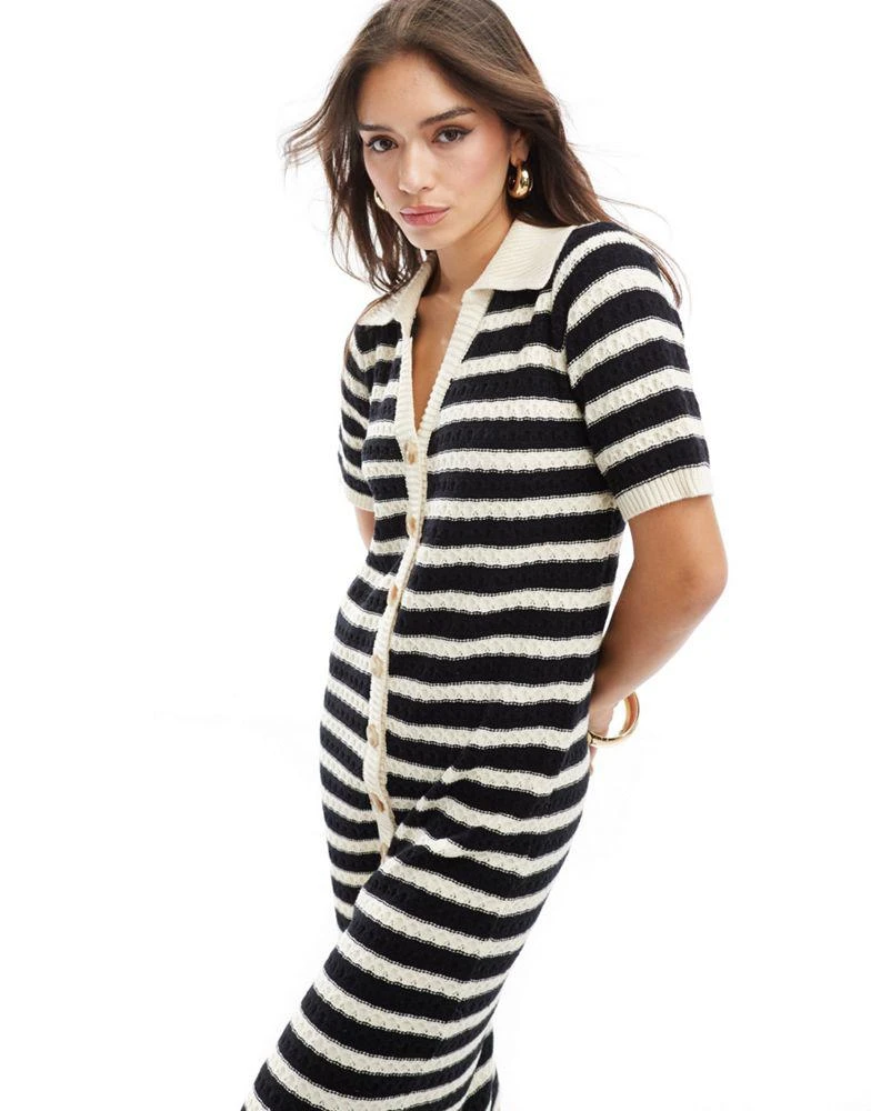 Y.A.S. YAS crochet midi dress in black stripe - MULTI 2