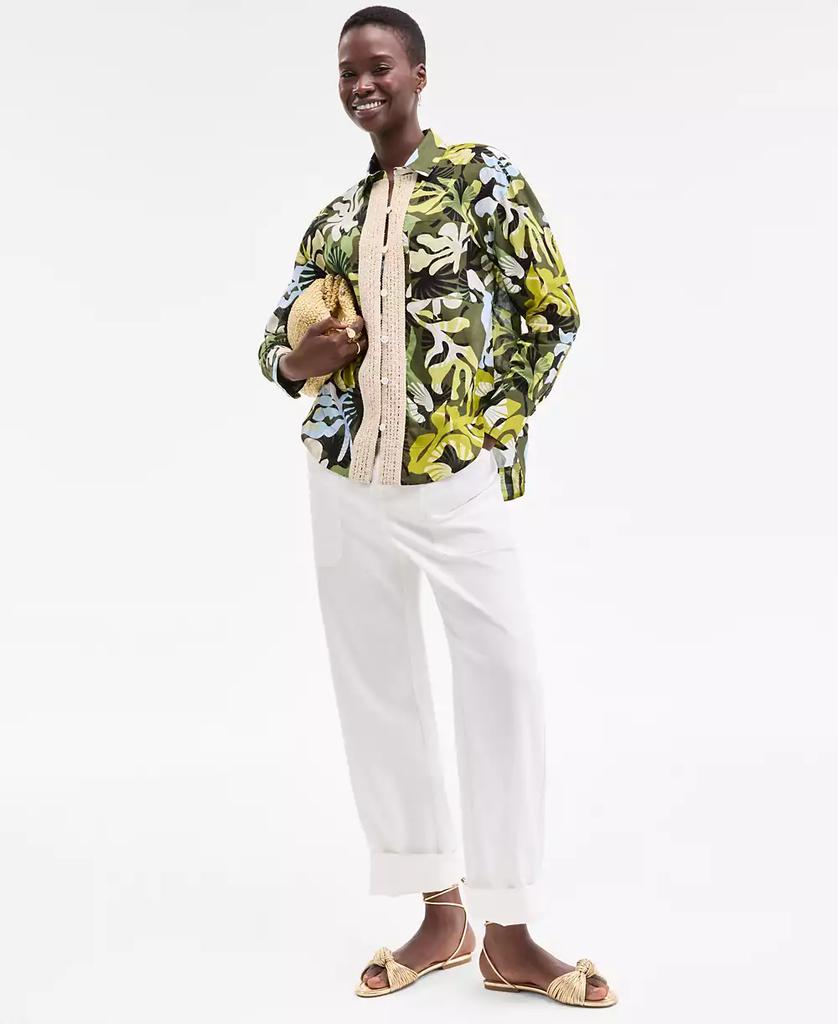 On 34th Women's Leaf-Print Crochet-Trim Shirt, Exclusively at Macy's