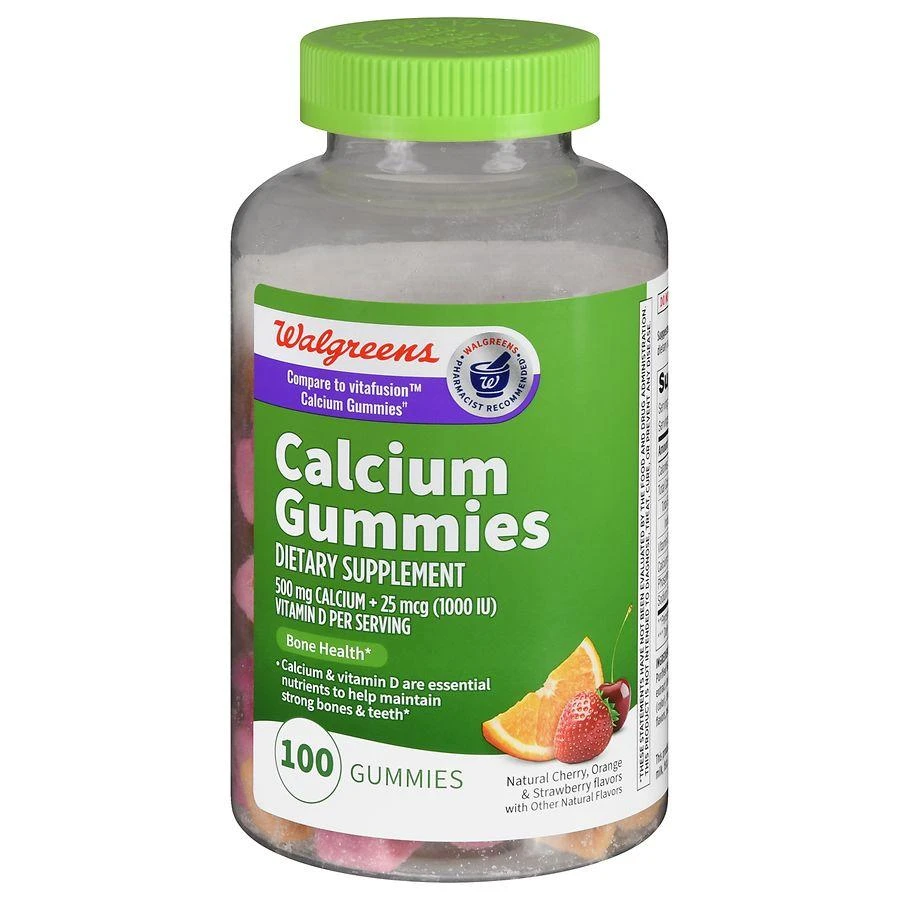 Walgreens Calcium 500 mg + Vitamin D 25 mcg (1000 IU) Gummies Natural Cherry, Orange & Strawberry 1