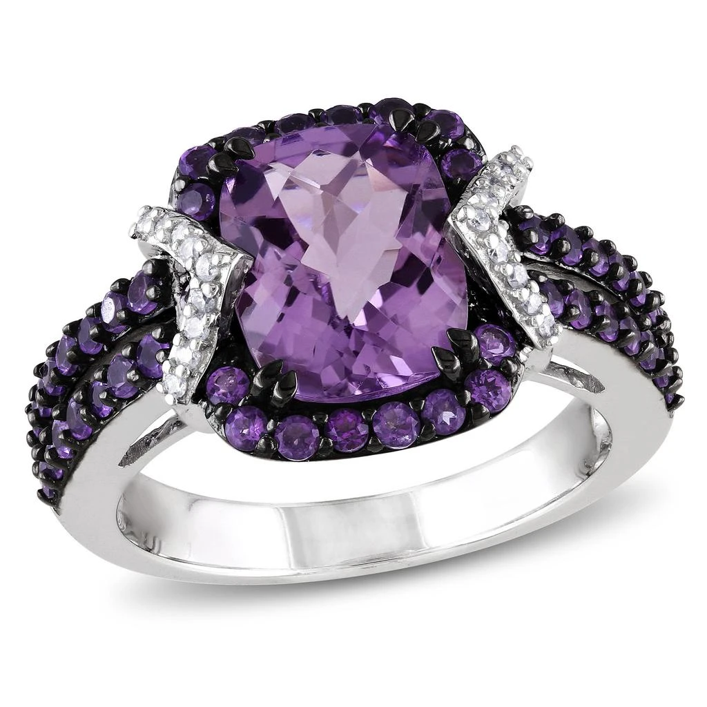 Mimi & Max 3 1/3ct TGW Emerald Cut Amethyst and 1/10ct TDW Diamond Ring in Sterling Silver 1