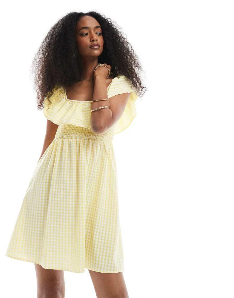 Vero Moda shirred bodice mini dress with frill detail in yellow gingham  print  On Sale Now with Up to 45% Off | Discover Exclusive Deals & Savings  at BeyondStyle  Authentic