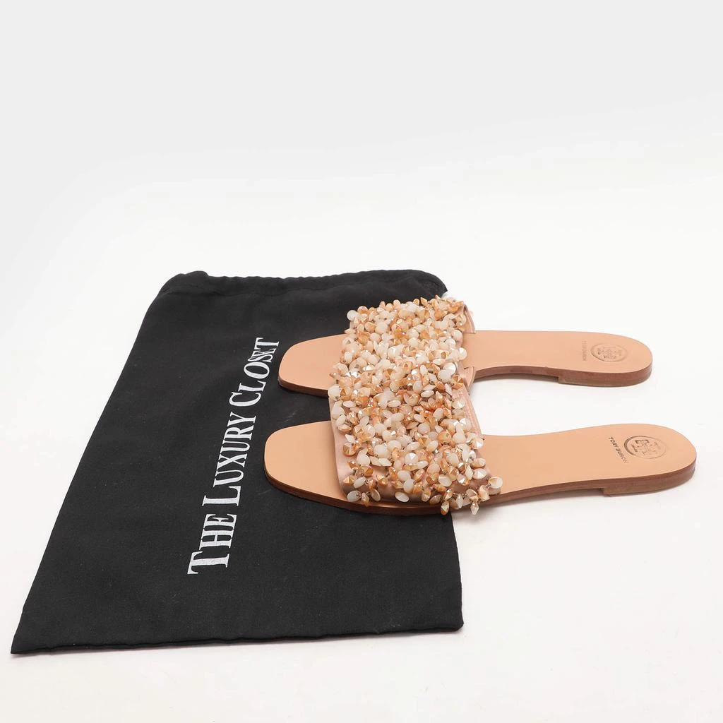 Tory Burch Tory Burch Beige Satin Embellished Logan Slide Sandals Size 39.5 9
