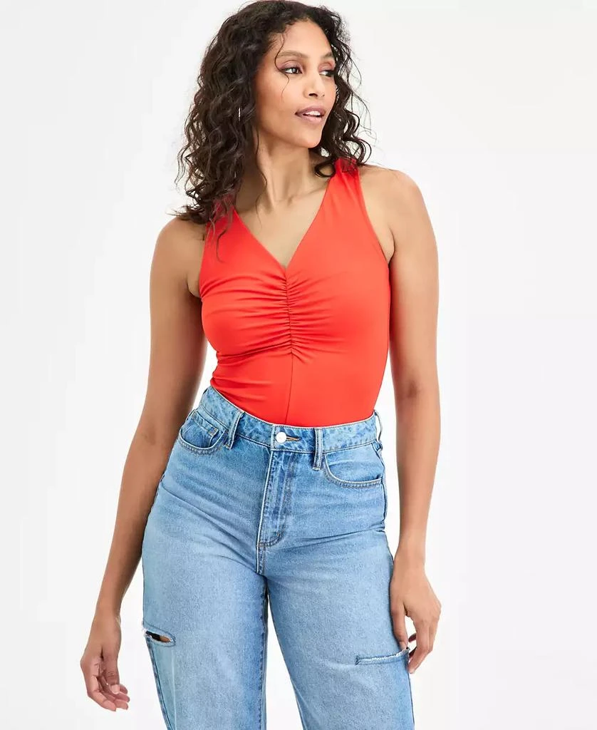 Bar III Women
s Ruched V-Neck Sleeveless Bodysuit, Exclusively at Macy
s 1