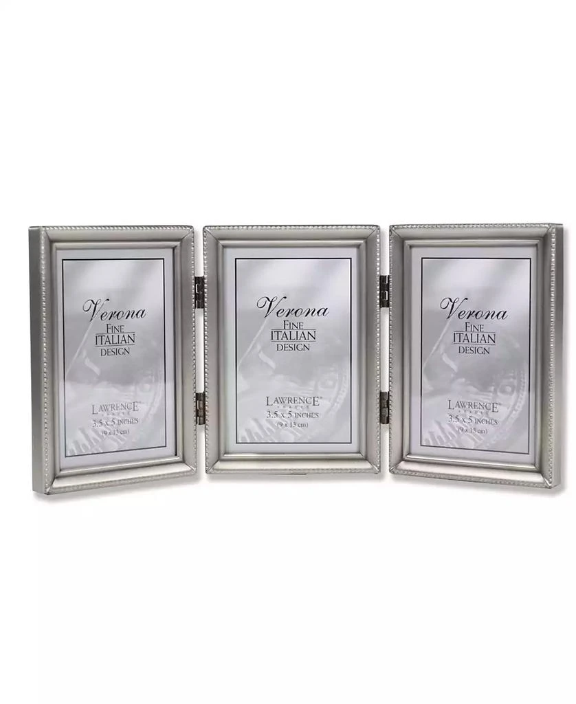 Lawrence Frames Antique Pewter Hinged Triple Picture Frame - Beaded Edge Design - 3.5" x 5" 1