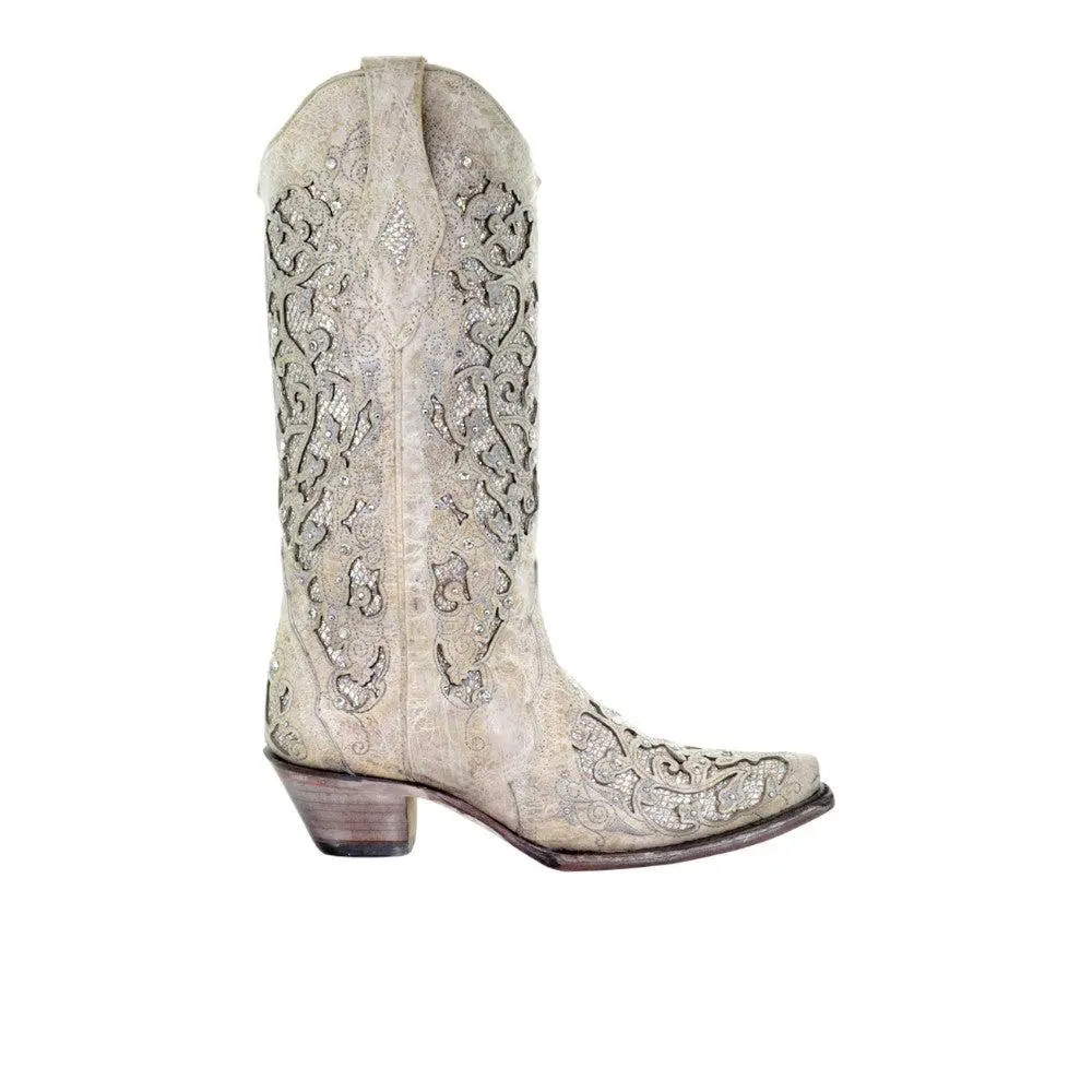 Corral Boots Glitter Tooled-Inlay Snip Toe Pull On Cowboy Boots