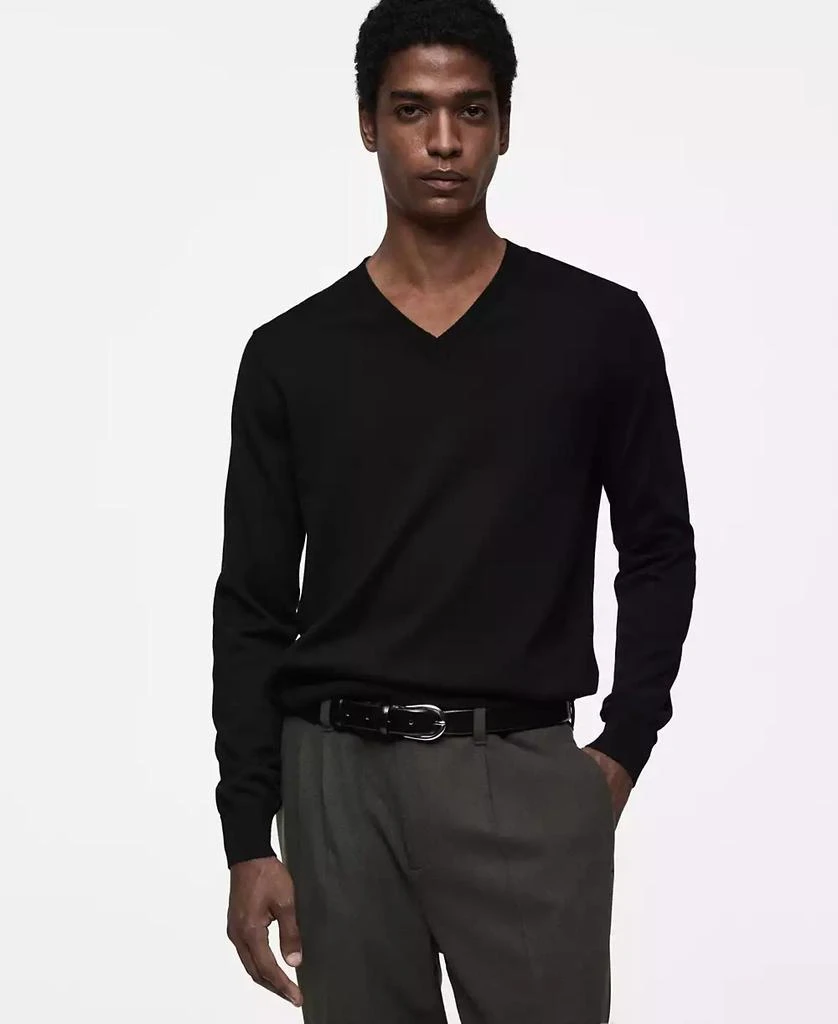 Mango Men's Slim-Fit Merino Wool V-Neck Sweater 1