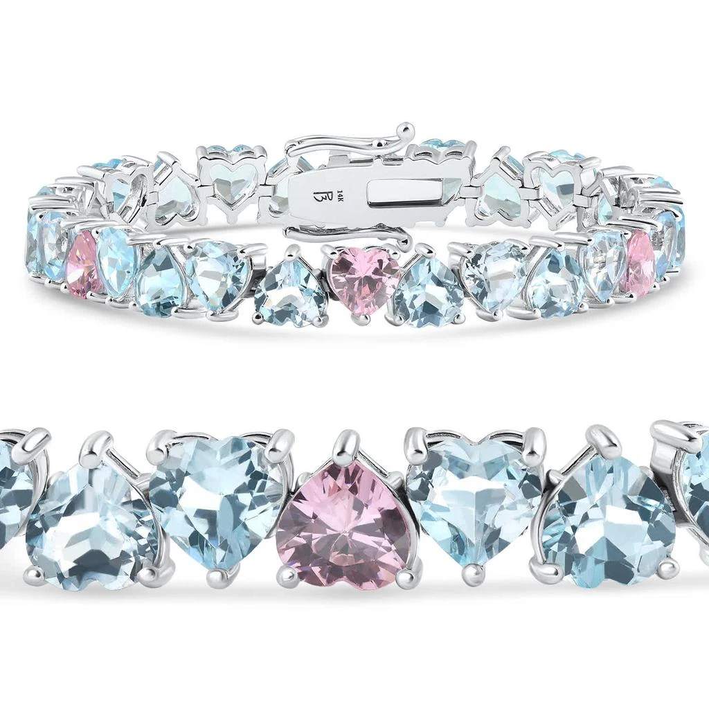 Pompeii3 34.43Ct Heart Shape Pink 
Blue Topaz Tennis Bracelet 14k White Gold 23.51grams