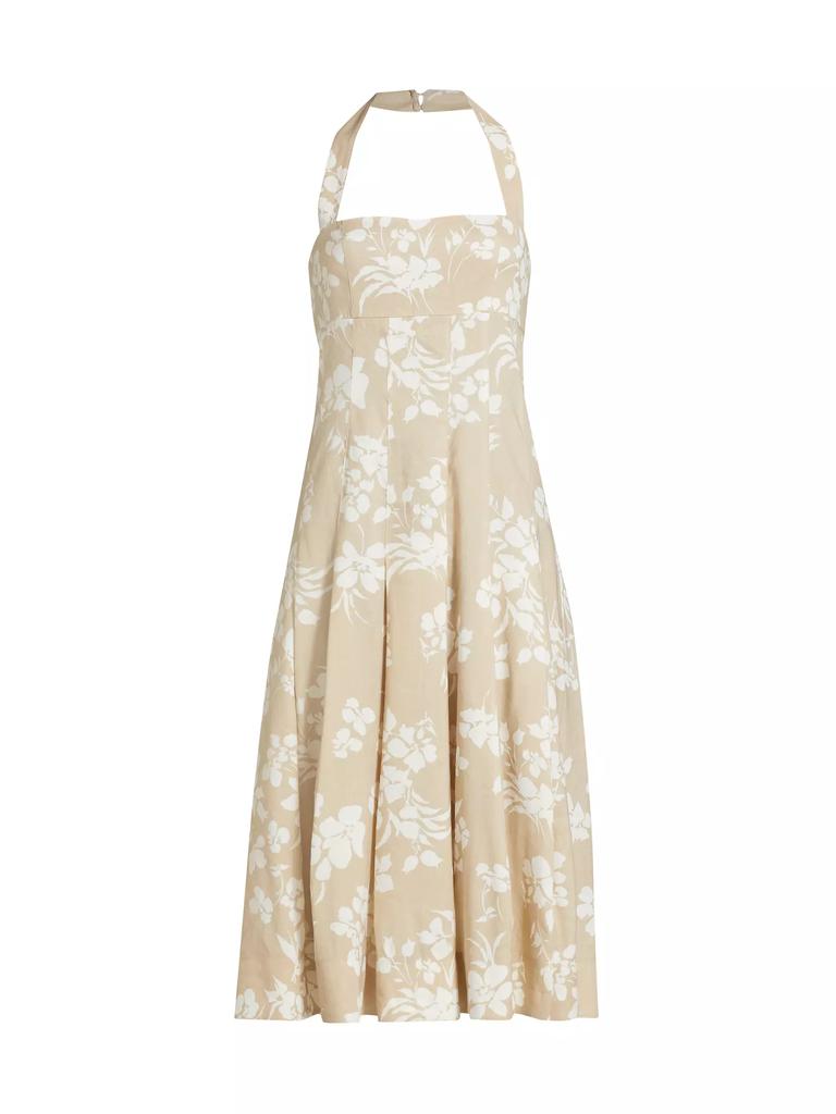 VERONICA BEARD Amalia Floral Linen-Blend Halter Midi-Dress