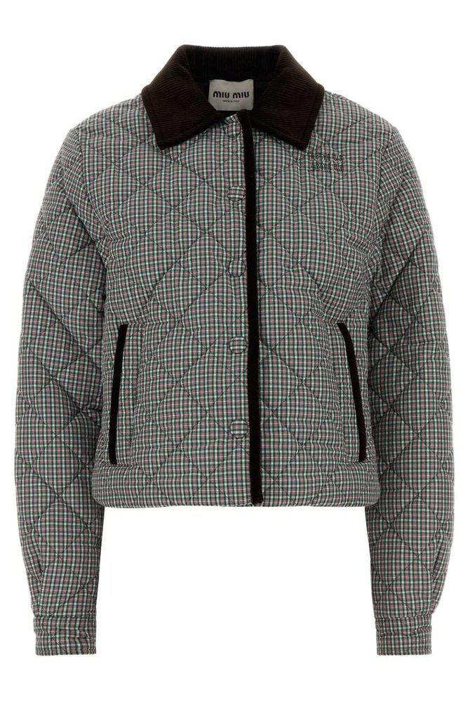 Shop Miu Miu Velvet-Trim Zipped Bomber Jacket on Sale at