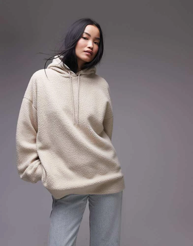 Topshop Topshop oversized borg hoodie in stone 3