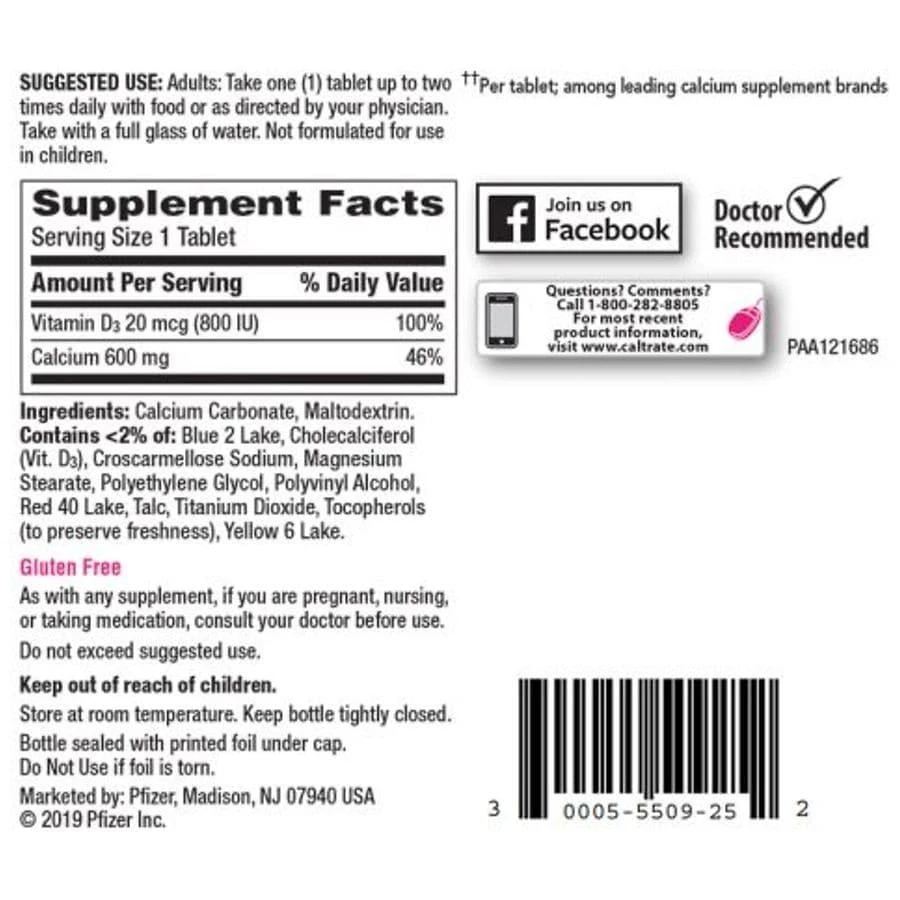 Caltrate Calcium and Vitamin D Supplement Tablets 5