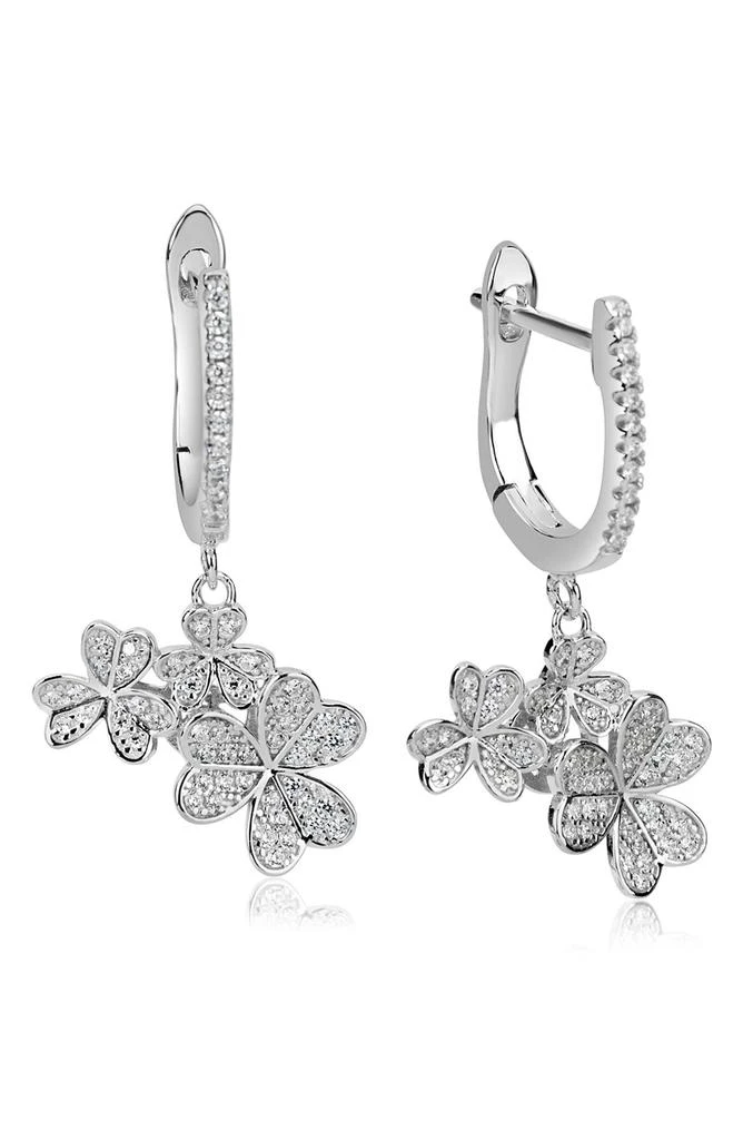 Suzy Levian Sterling Silver Pavé CZ Cluster Clover Drop Earrings 2