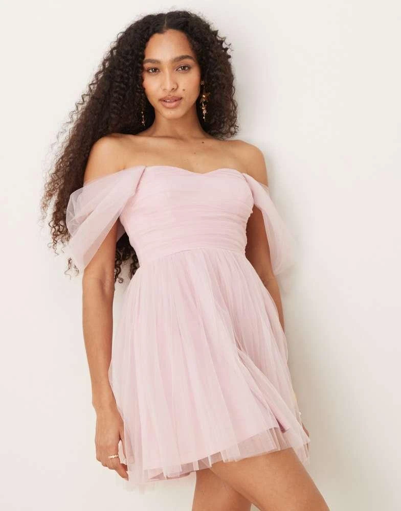 Shop Lace & Beads off shoulder tulle mini dress in powder pink on Sale at  BeyondStyle  Get 60% Off Lace & Beads off shoulder tulle mini dress in  powder pink with