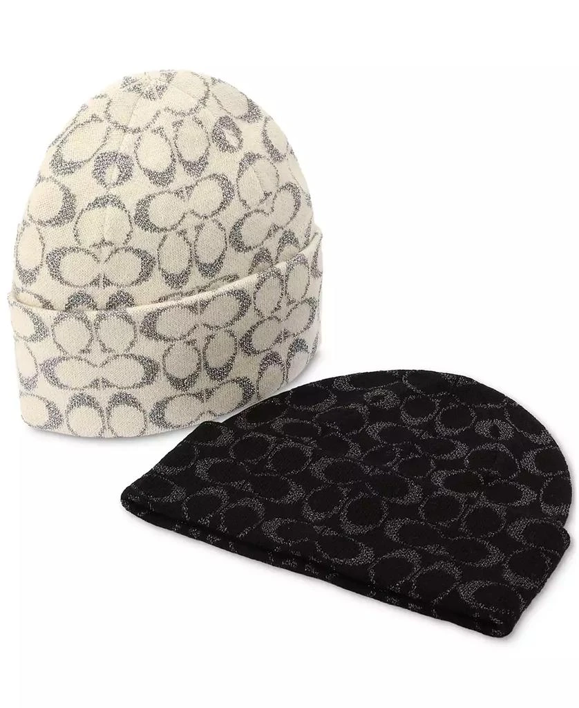 Coach Women's Cuffed Metallic Jacquard Logo Beanie 7