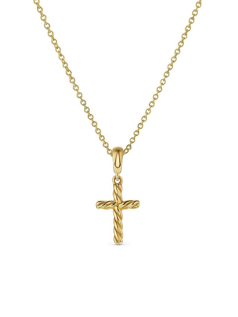 David Yurman Cable Cross Pendant Necklace in 18K Yellow Gold, 17.5MM
