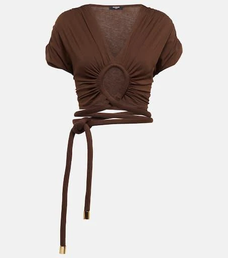 Balmain Draped cutout jersey tie top 1