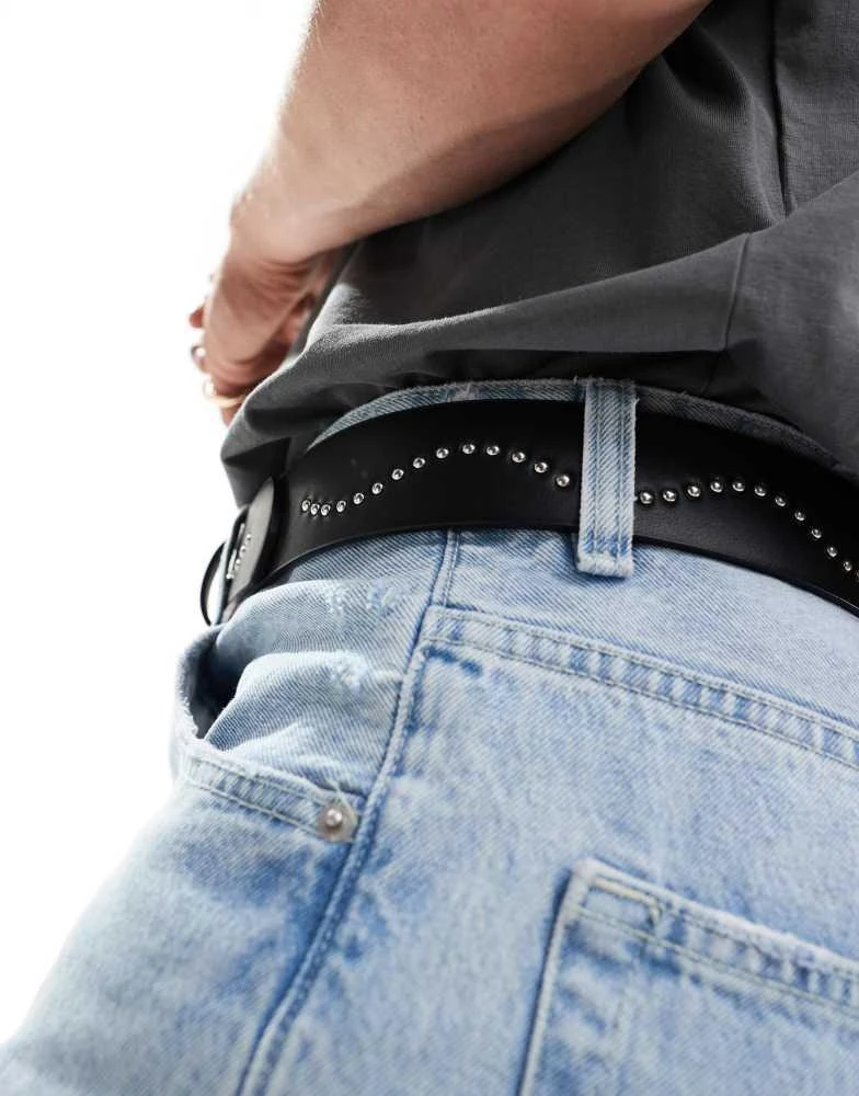 ASOS ASOS DESIGN faux leather belt with studded spiders web in black 3