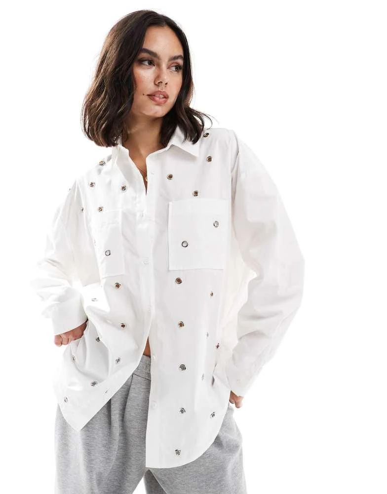 ASOS ASOS DESIGN oxford shirt with eyelets in white Shirts