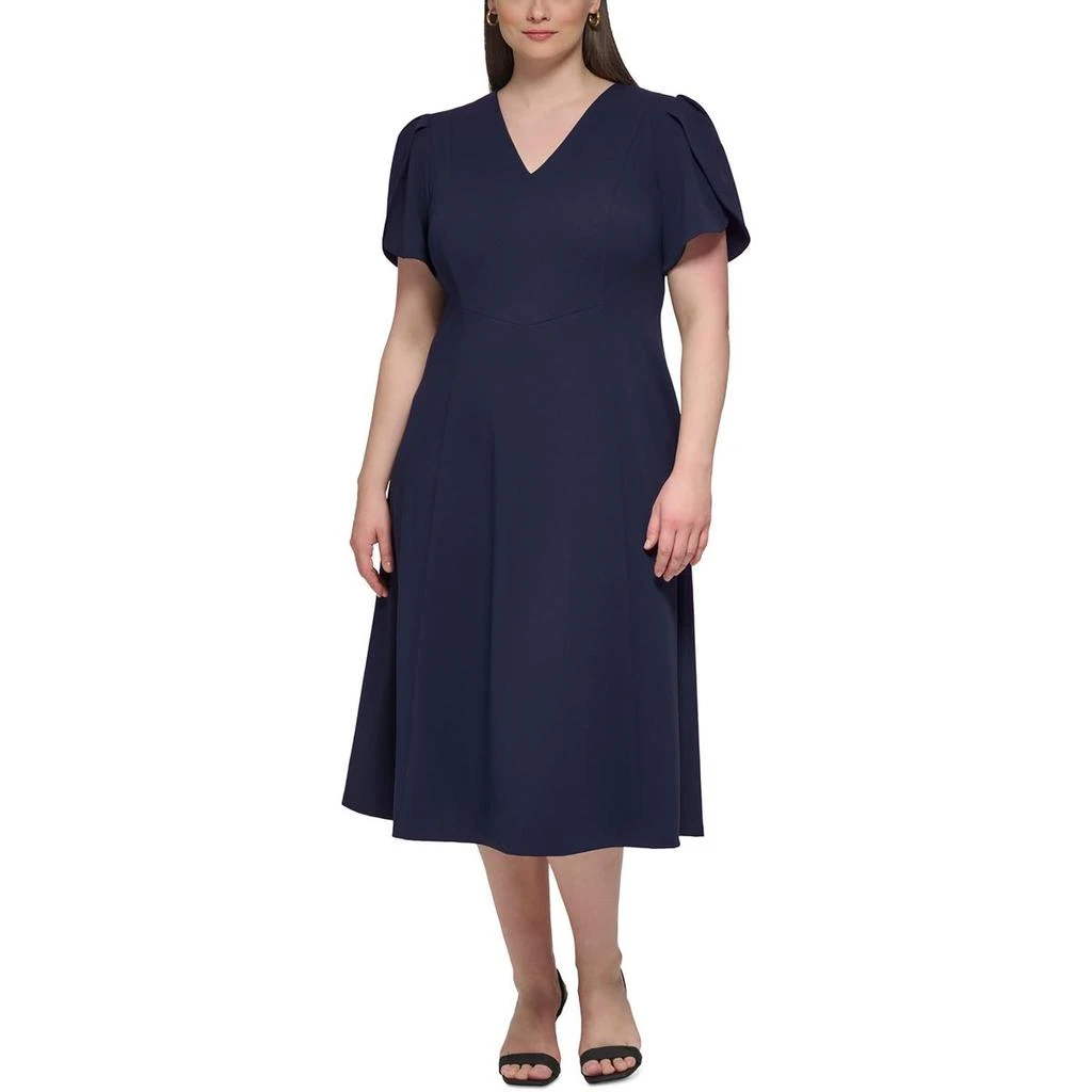 Calvin Klein Plus Womens Solid Polyester Wear To Work Dress 1