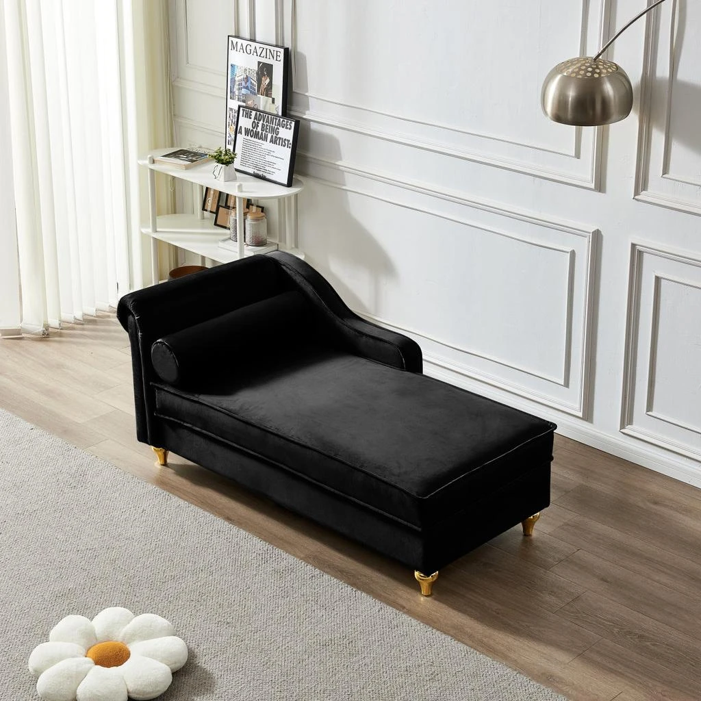 Streamdale Furniture Streamdale Modern Upholstery Chaise Lounge Chair with Storage Velvet (Black) 2