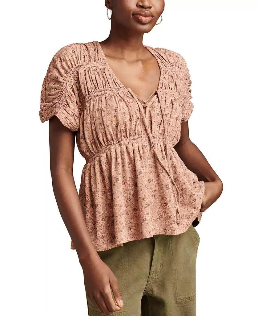 Lucky Brand Women's Printed Cotton Smocked Peplum Top 1